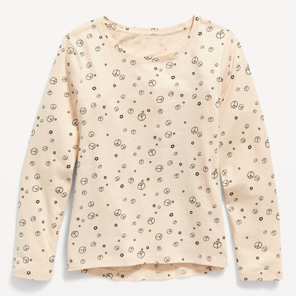 Old Navy Kids Softest Graphic Long Sleeve Tee in Peace Signs and Flowers… - Picture 1 of 7